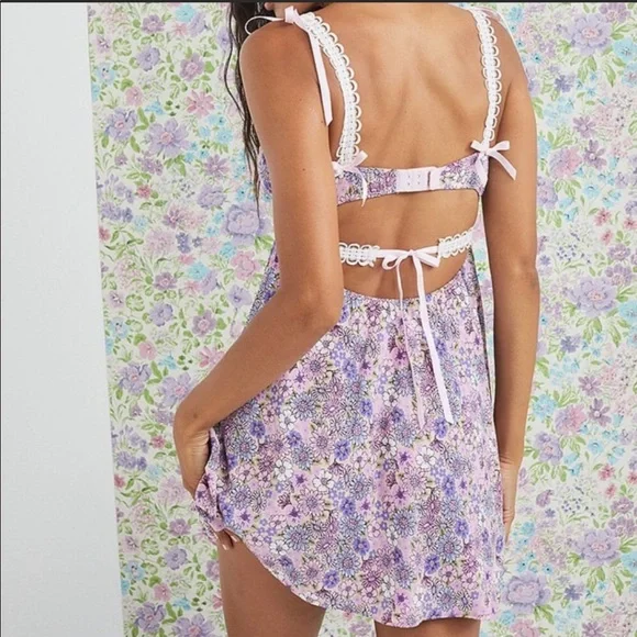 NWT For Love and Lemons Purple Floral Willow Slip Dress